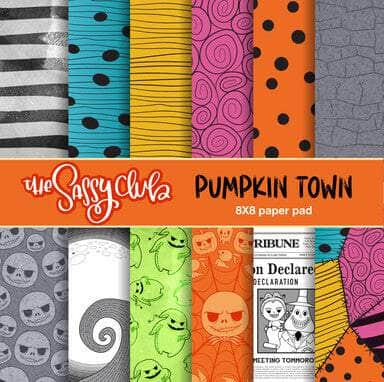 The Sassy Club Paper Pad 8x8 Pumpkin Town Paper Pad Clear Stamp for Card Making