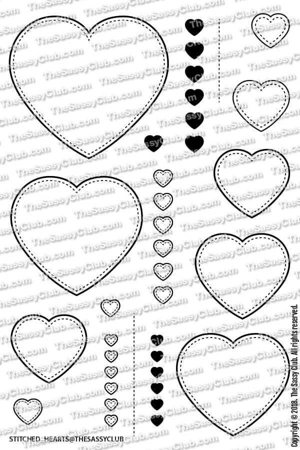 The Sassy Club Planner Stamps Stitched Hearts Clear Stamp for Card Making